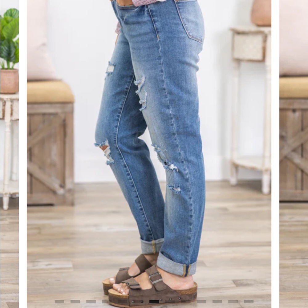 Judy Blue jeans - medium blue distressed “Boyfriend Fit” - Picture 2 of 12